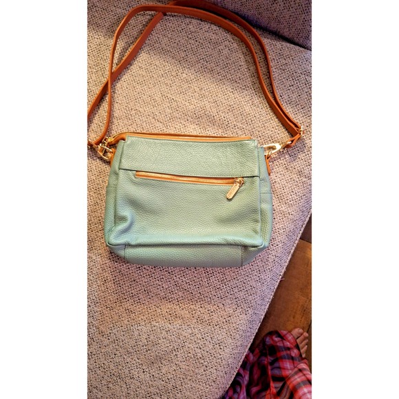 Valentina Sage Green Pebble Brown Leather Crossbody Bag Made in‎ Italy - Picture 3 of 16